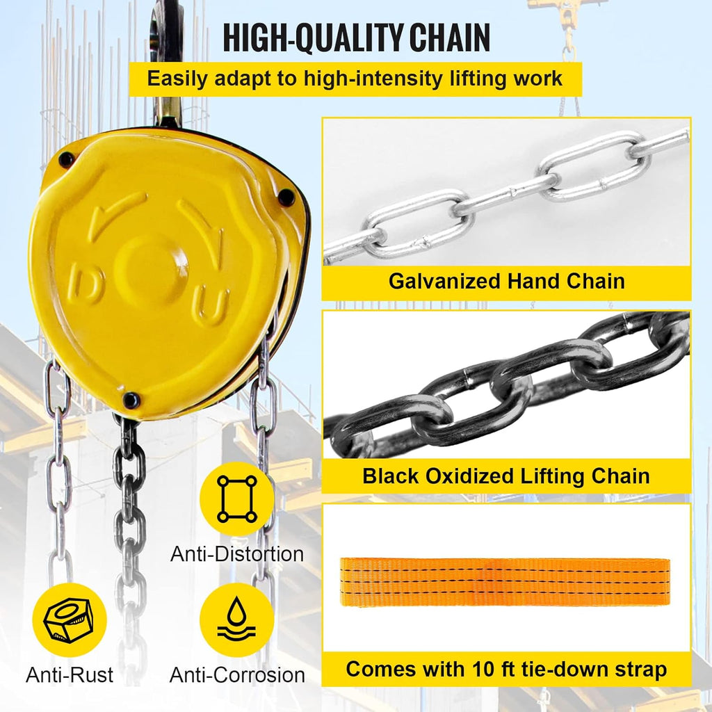 Chain Hoist 1100lbs 10ft Yellow Pack of 2 R94762