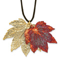 24k Gold Maple Leaves Leather Cord Necklace R18248