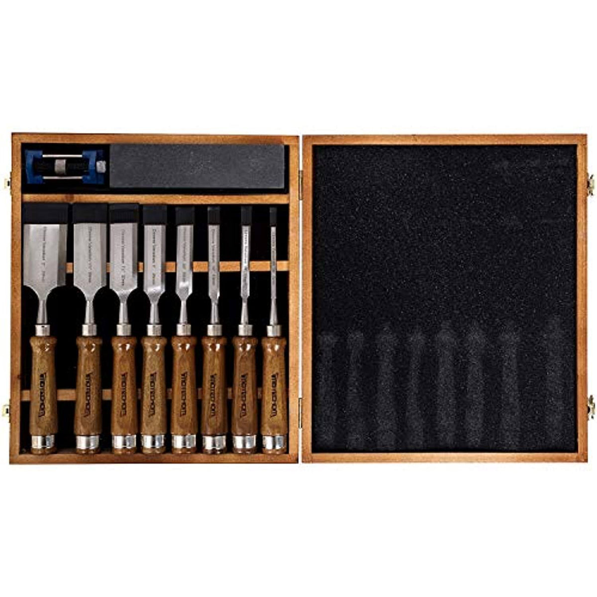 10-Pieces Woodworking Wood Chisel Set with Walnut Handle, Sharpening Stone, Wooden Storage Case Z338652