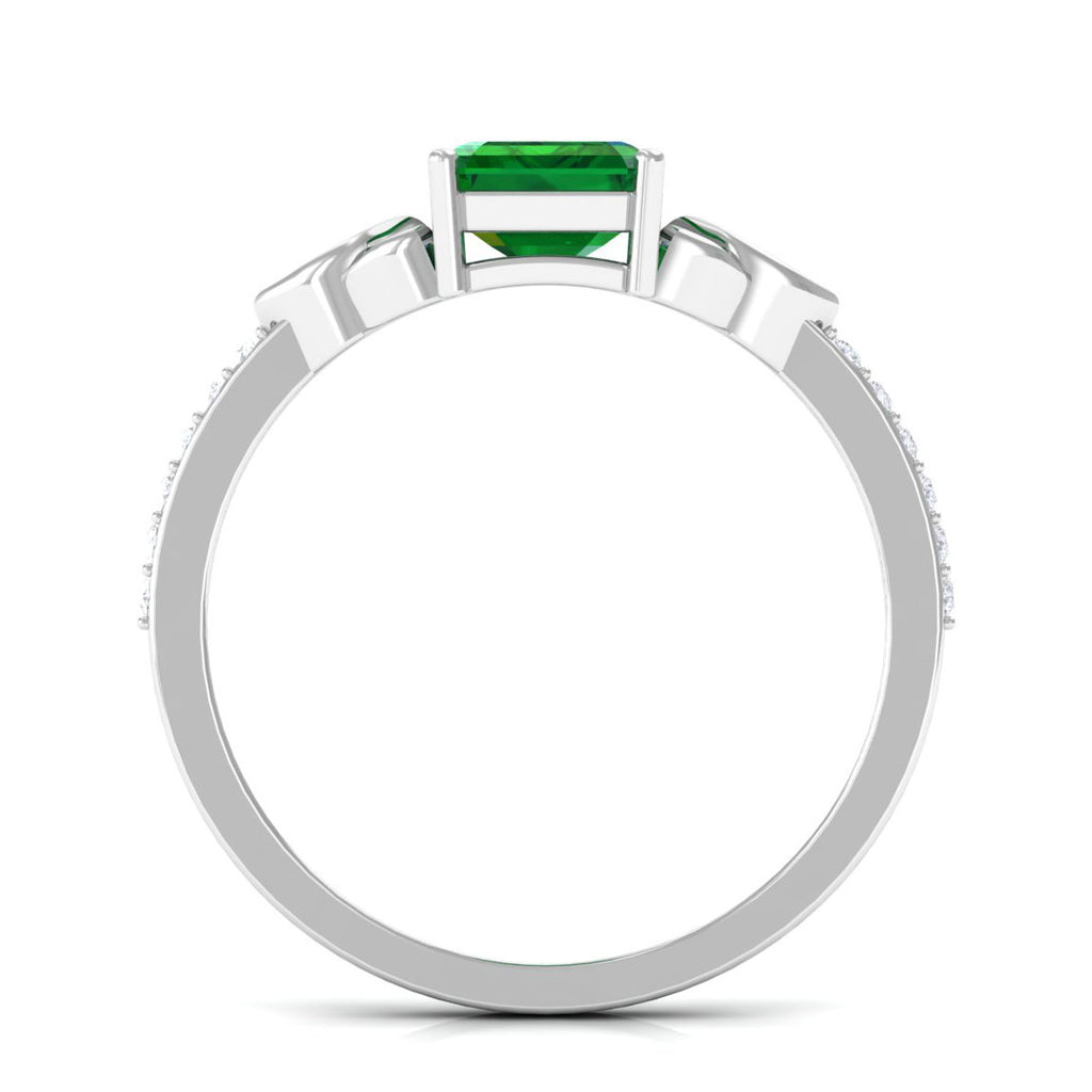 Emerald Solitaire Celtic Ring with Diamond - 6X8 mm, 925 Sterling Silver, US 13.00 S7034