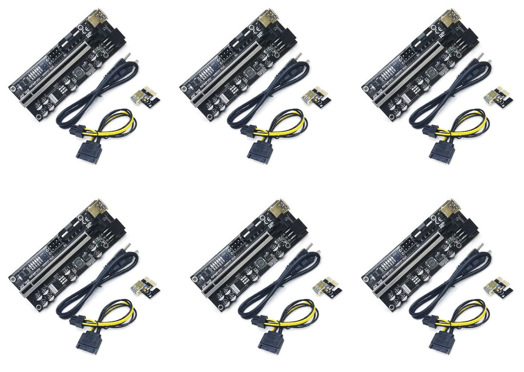 PCIE Riser 6 Kit, PCI-E 1X to 16X with 8 Capacitors, 6 Pin and Molex with USB 3.0 Connector W90746