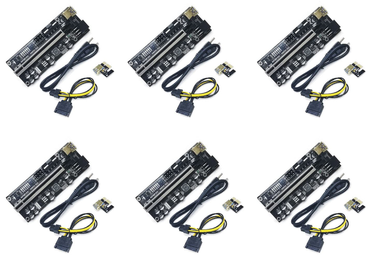 PCIE Riser 6 Kit, PCI-E 1X to 16X with 8 Capacitors, 6 Pin and Molex with USB 3.0 Connector W90746
