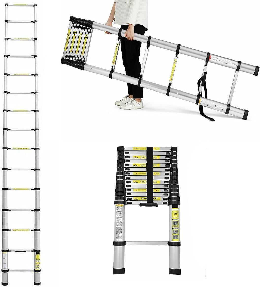 12.5FT Collapsible Telescoping Extension Ladder with 12 Steps L6975