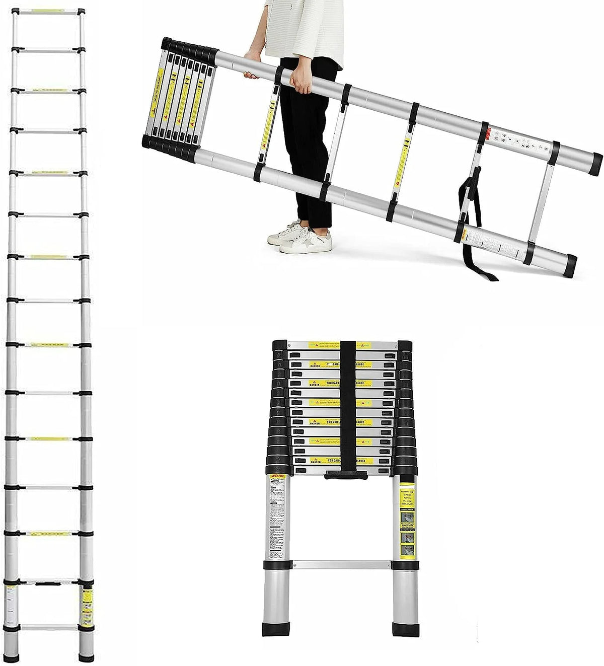 12.5FT Collapsible Telescoping Extension Ladder with 12 Steps L6975