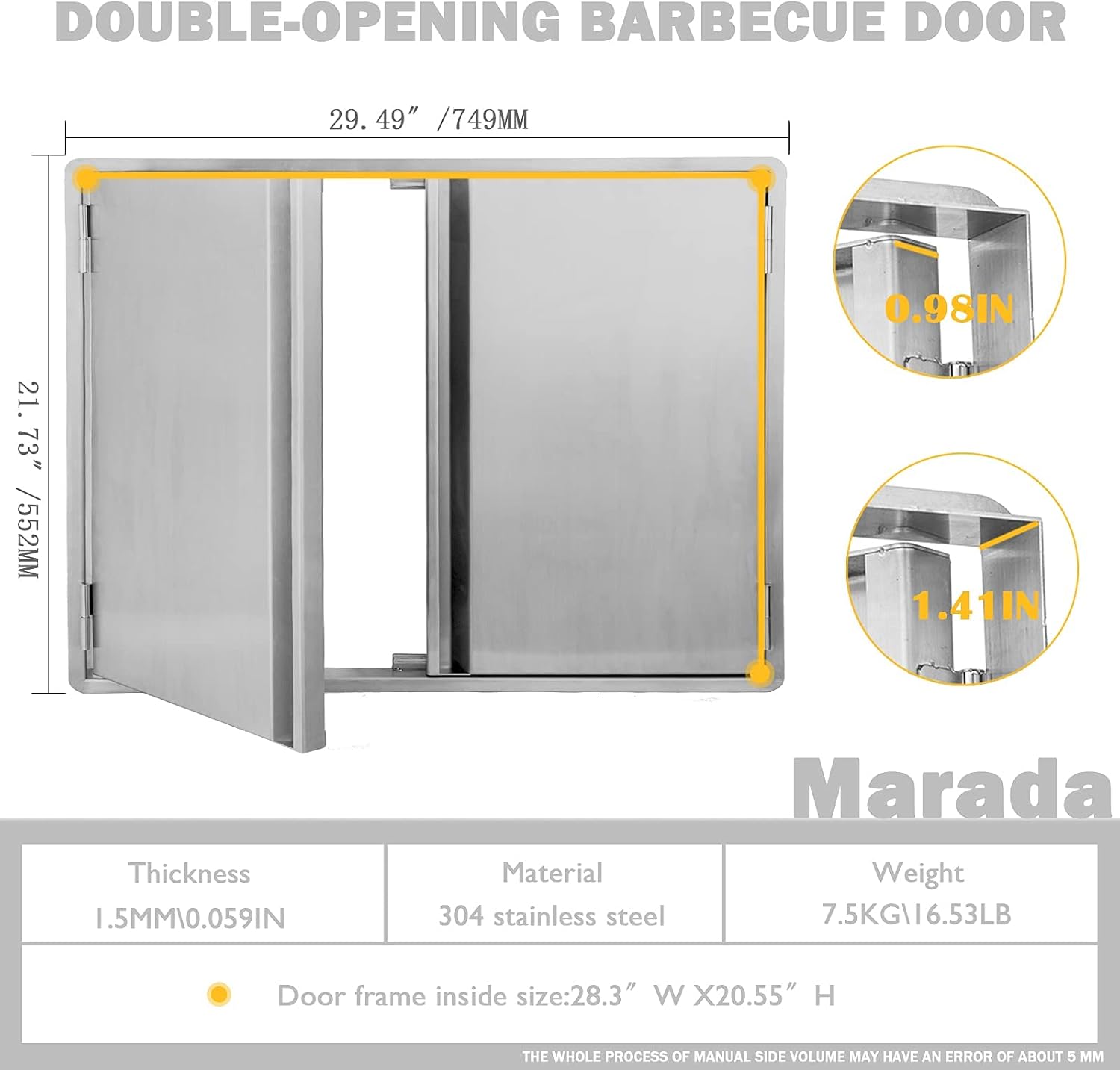 304 Brushed Stainless Steel BBQ Access Door (28 W x 19 H) N468