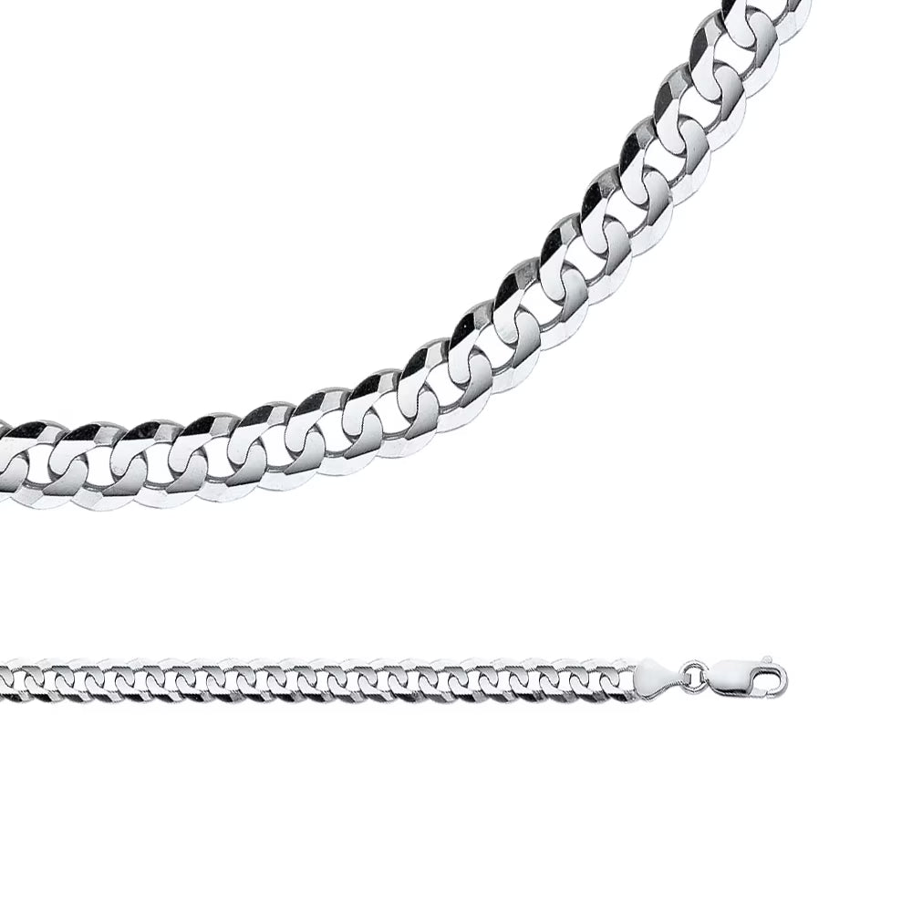Solid 14k White Gold Cuban Chain Necklace, 6.9 mm - 22 inch E106