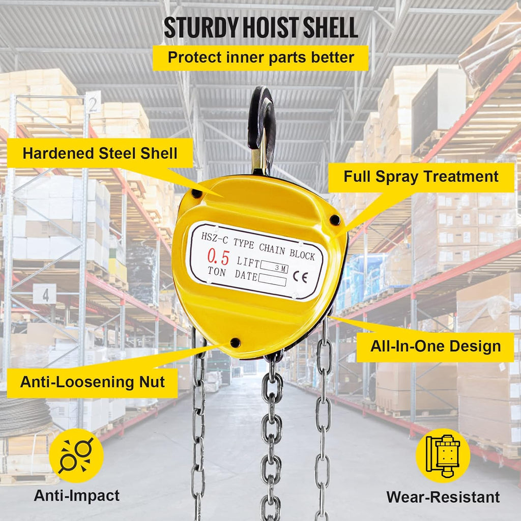 Chain Hoist 1100lbs 10ft Yellow Pack of 2 R94762