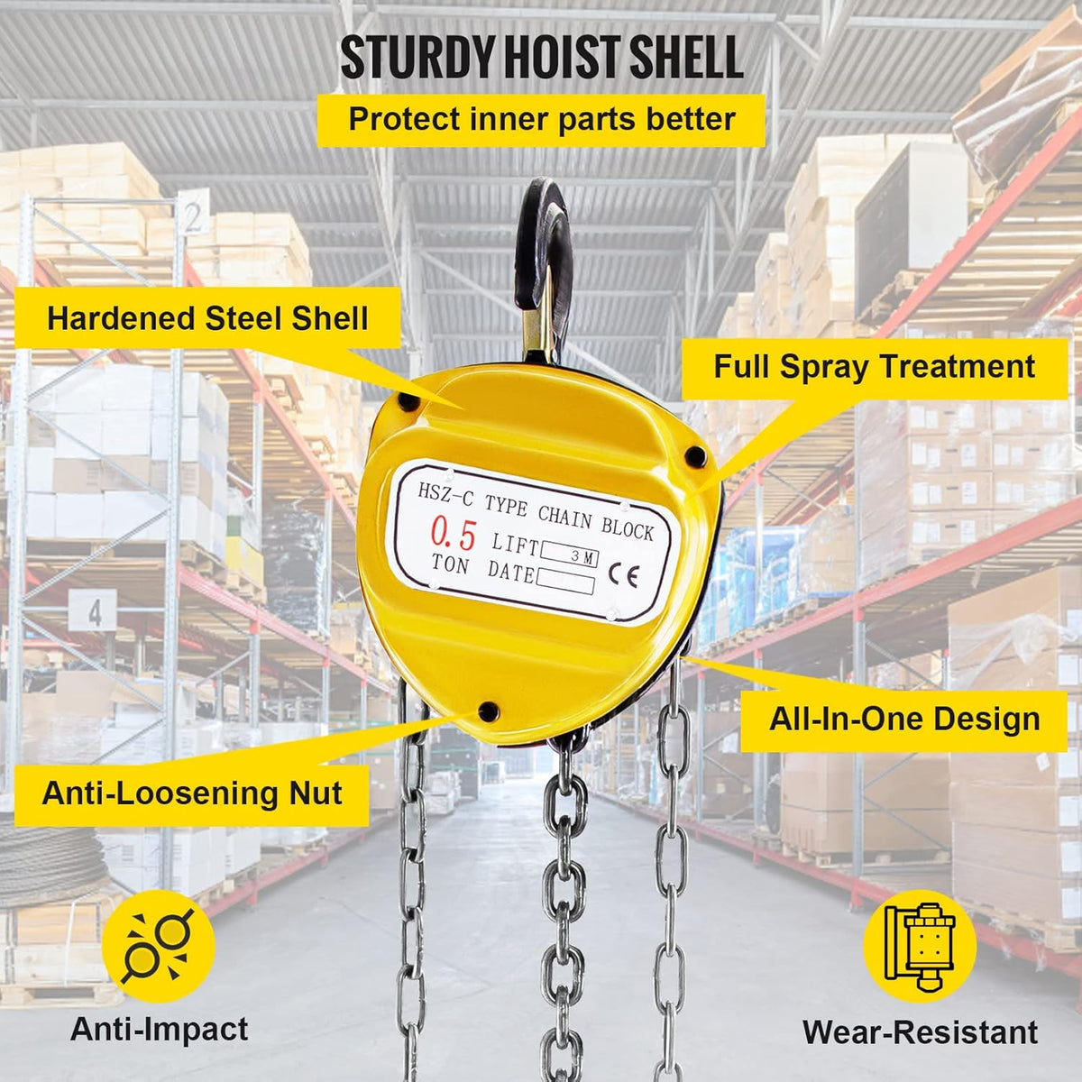 Chain Hoist 1100lbs 10ft Yellow Pack of 2 R94762