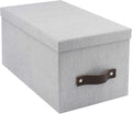 Canvas Gray Storage Box with Leather Handle T266