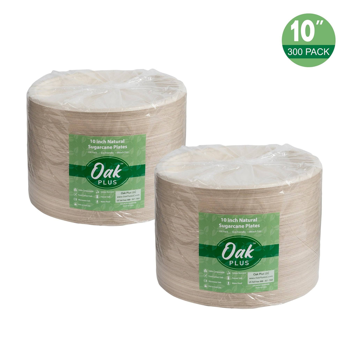 300 Pack White Compostable Sugarcane Plates G2311