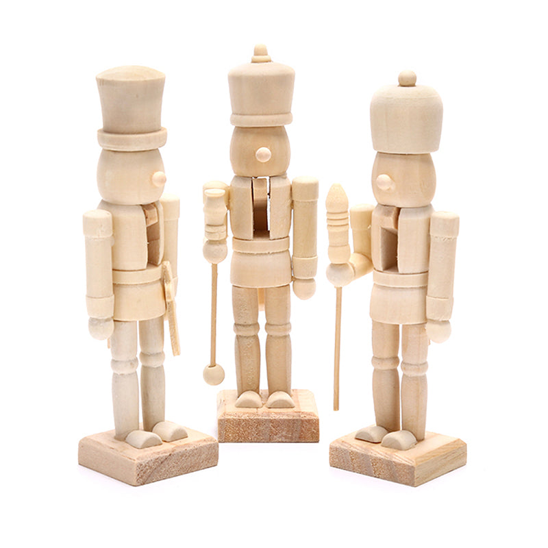 White Embryo Walnut Nutcracker Doll DIY Wood Craft Art Q7100