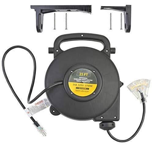 25 ft 12/3 Retractable Extension Cord Reel with 3 Electrical Outlet M763