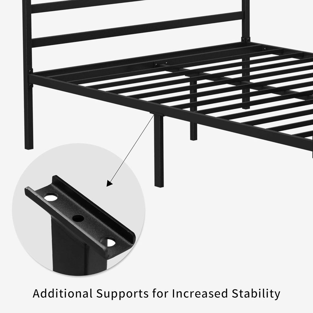 Queen Size Metal Canopy Bed Frame with Built-in Headboard P342