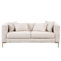 Beige Upholstered Sofa with 4 Pillows and Golden Metal Legs U1715