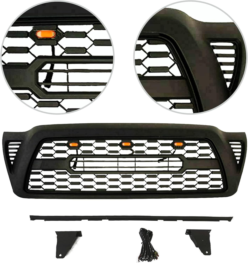 Gloss Black Front Grille with 3 Amber LED Lights I566022