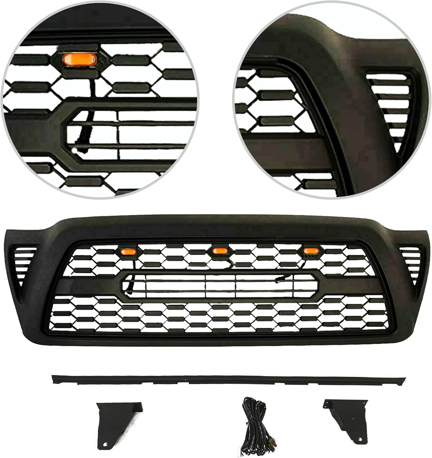 Gloss Black Front Grille with 3 Amber LED Lights I566022