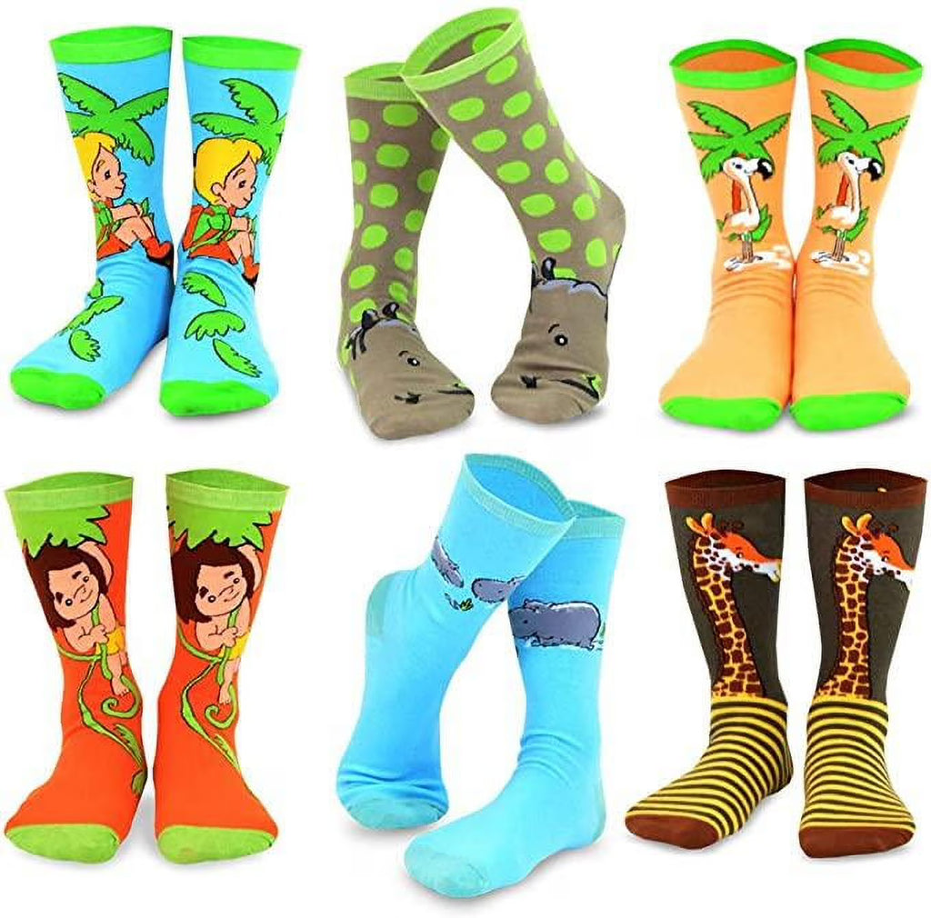 6 Pair Cartoon Safari Animal Crew Socks Z75514