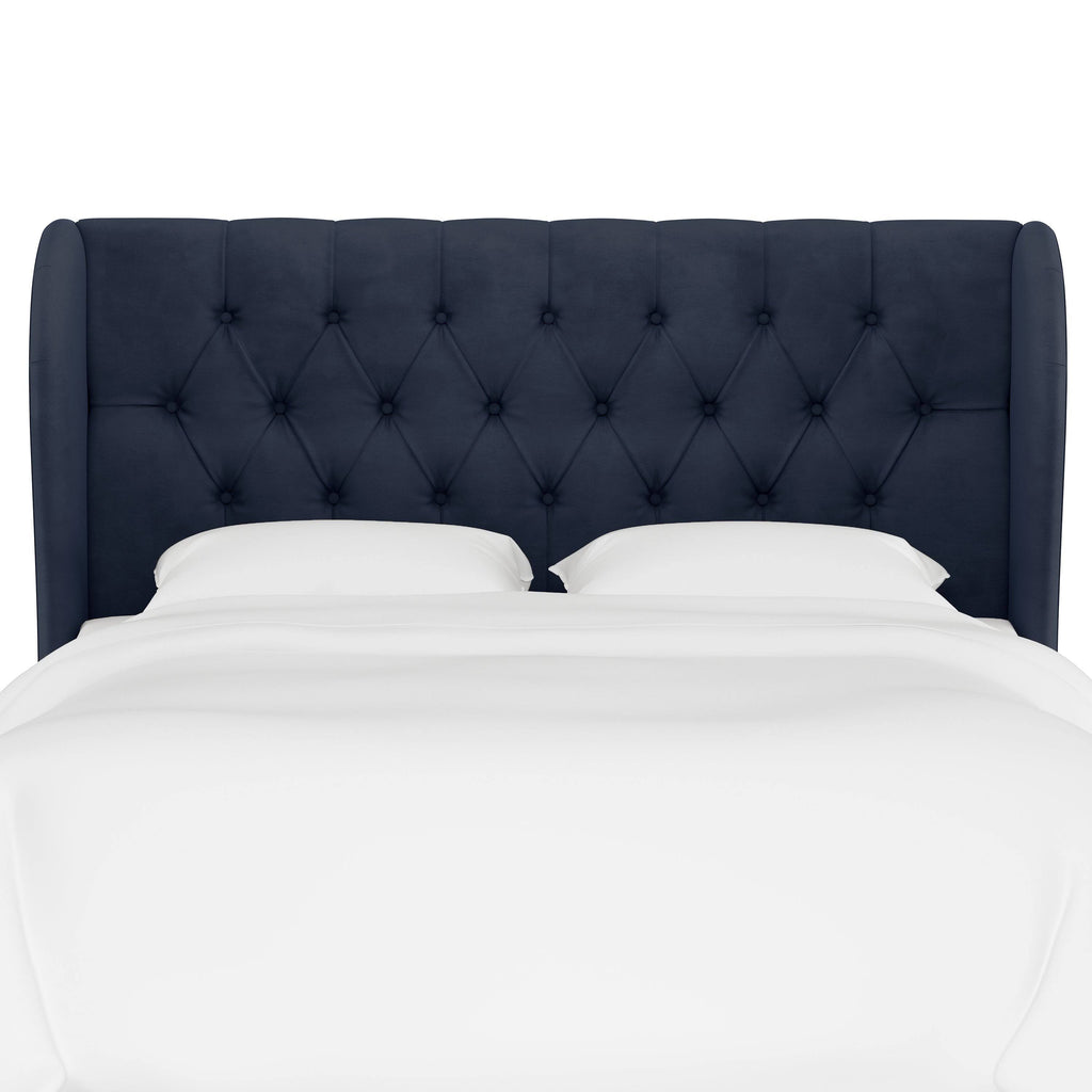 Queen Tufted Wingback Bed, Velvet Ink G863394