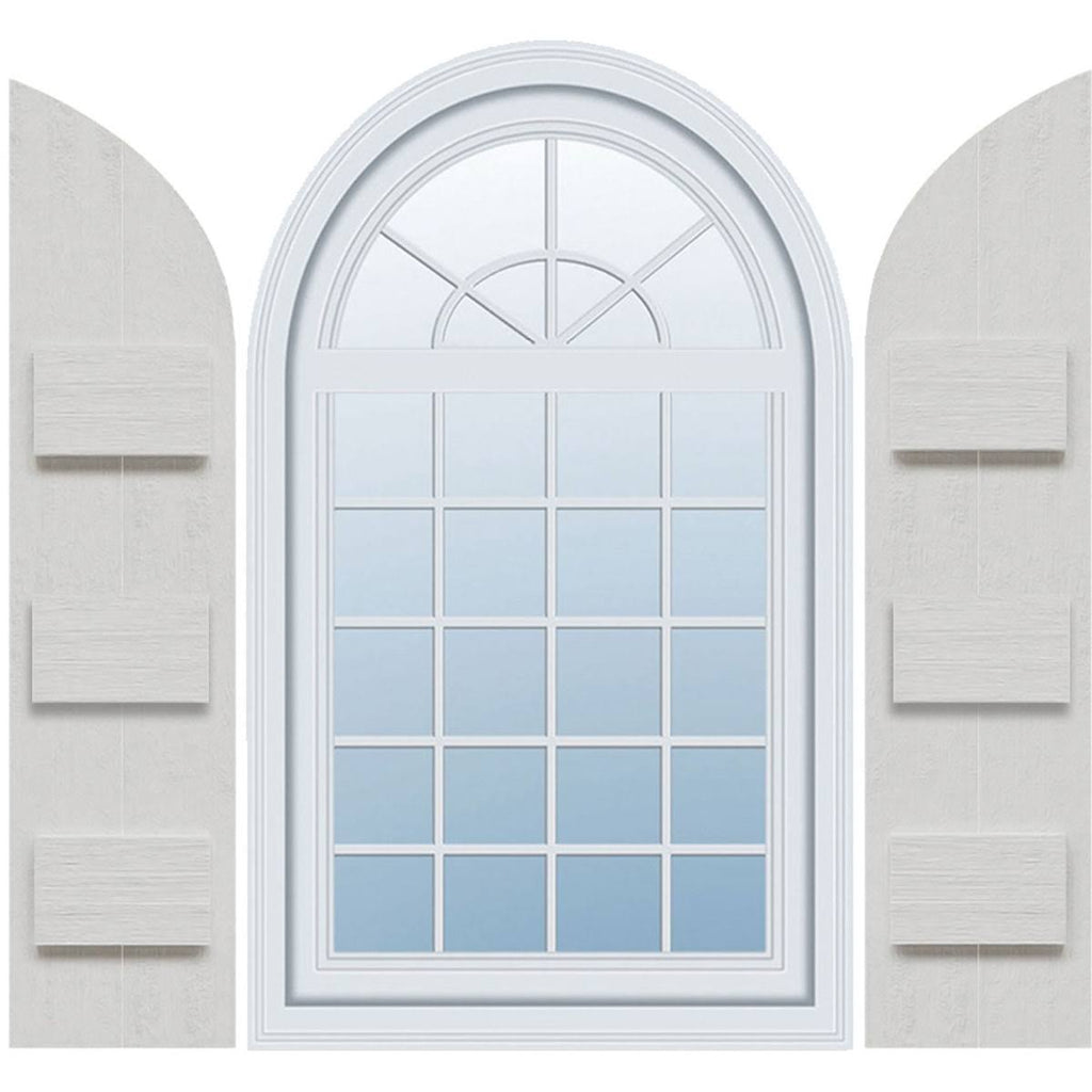 Rustic Faux Wood Shutters with Quarter Round Arch Top W484192