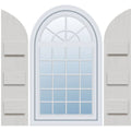 Rustic Faux Wood Shutters with Quarter Round Arch Top W484192