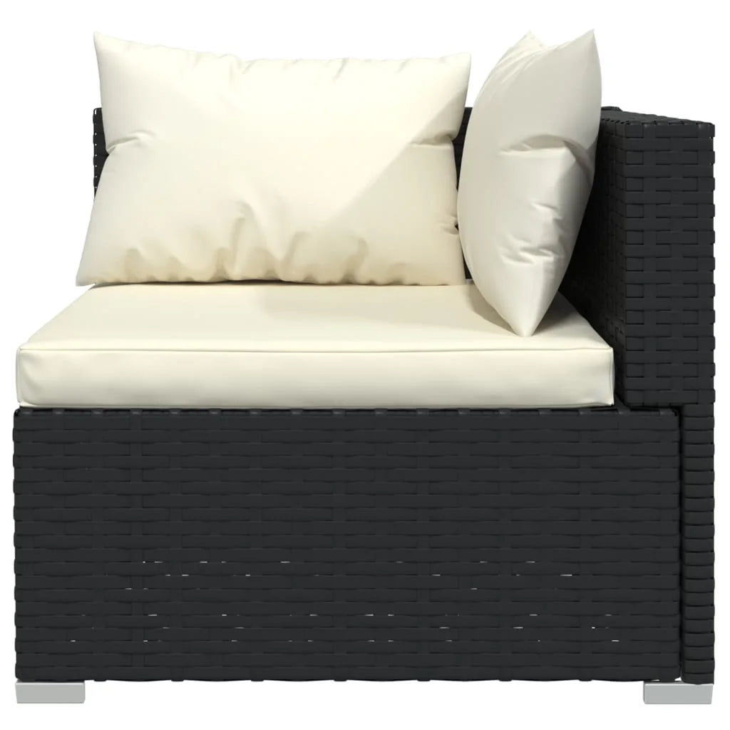 9 Piece Patio Set with Cushions Black Poly Rattan F362