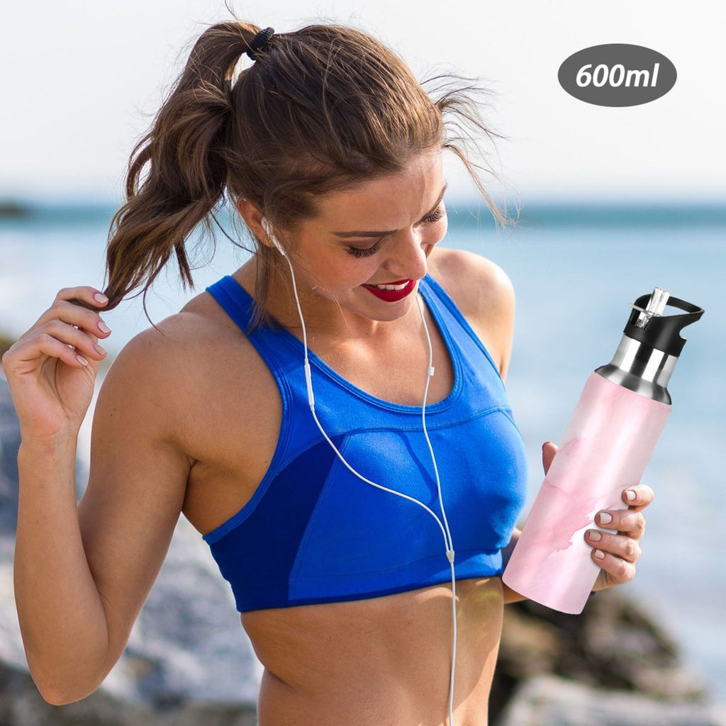 Pink Insulated Stainless Steel Water Bottle with Straw Lid 20 oz W64297