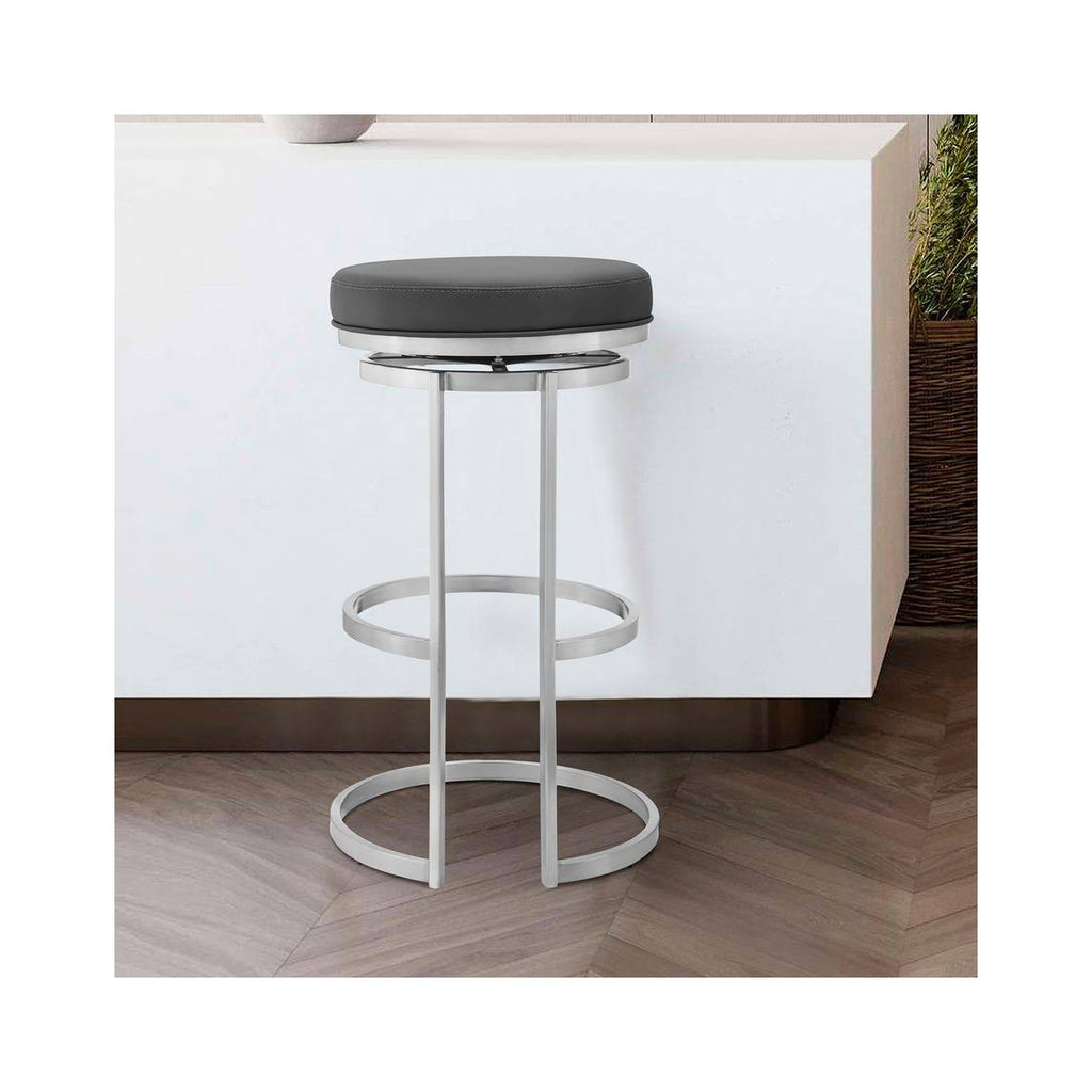 Gray Faux Leather Swivel Bar Stool C147