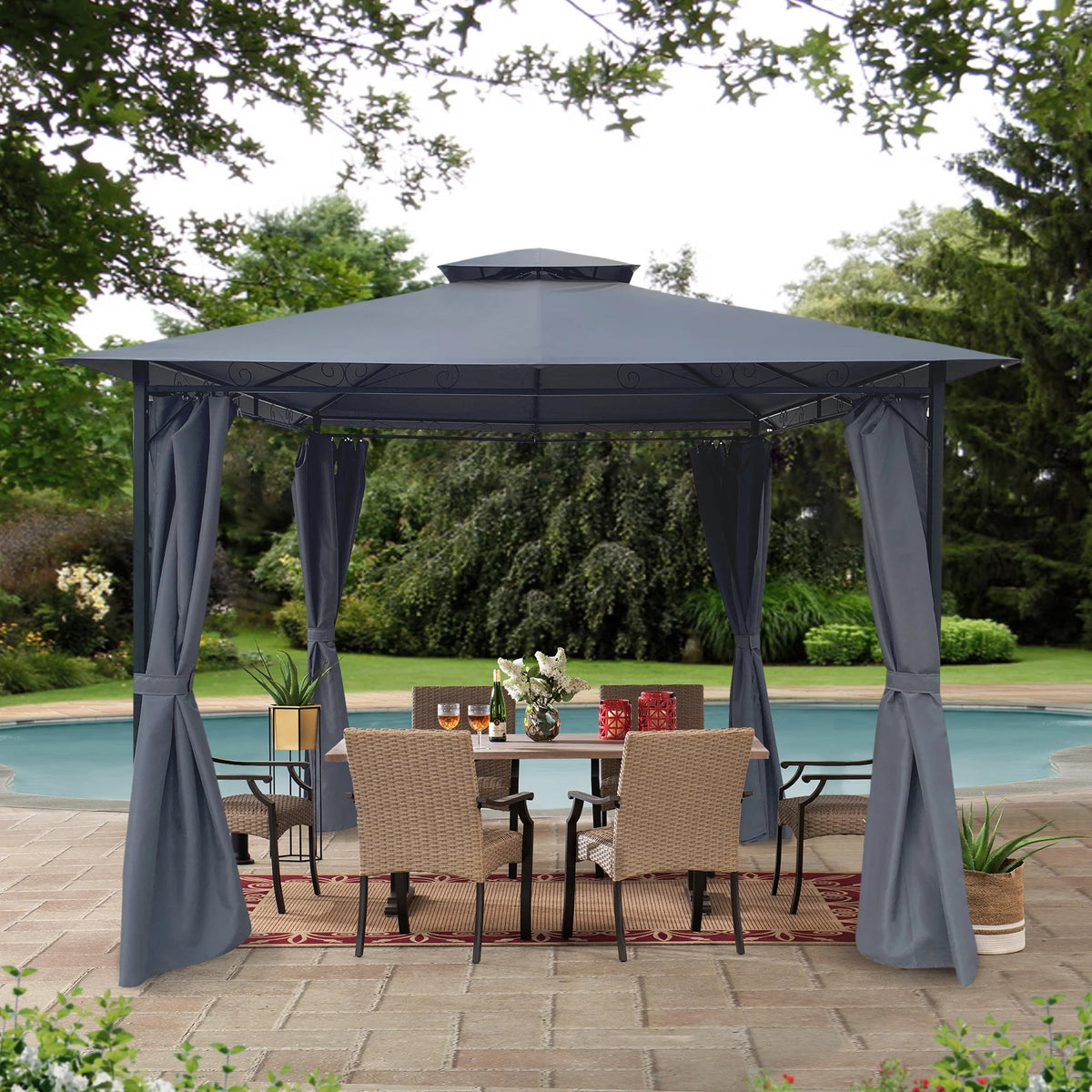Gray Gazebo Canopy With Curtains T101