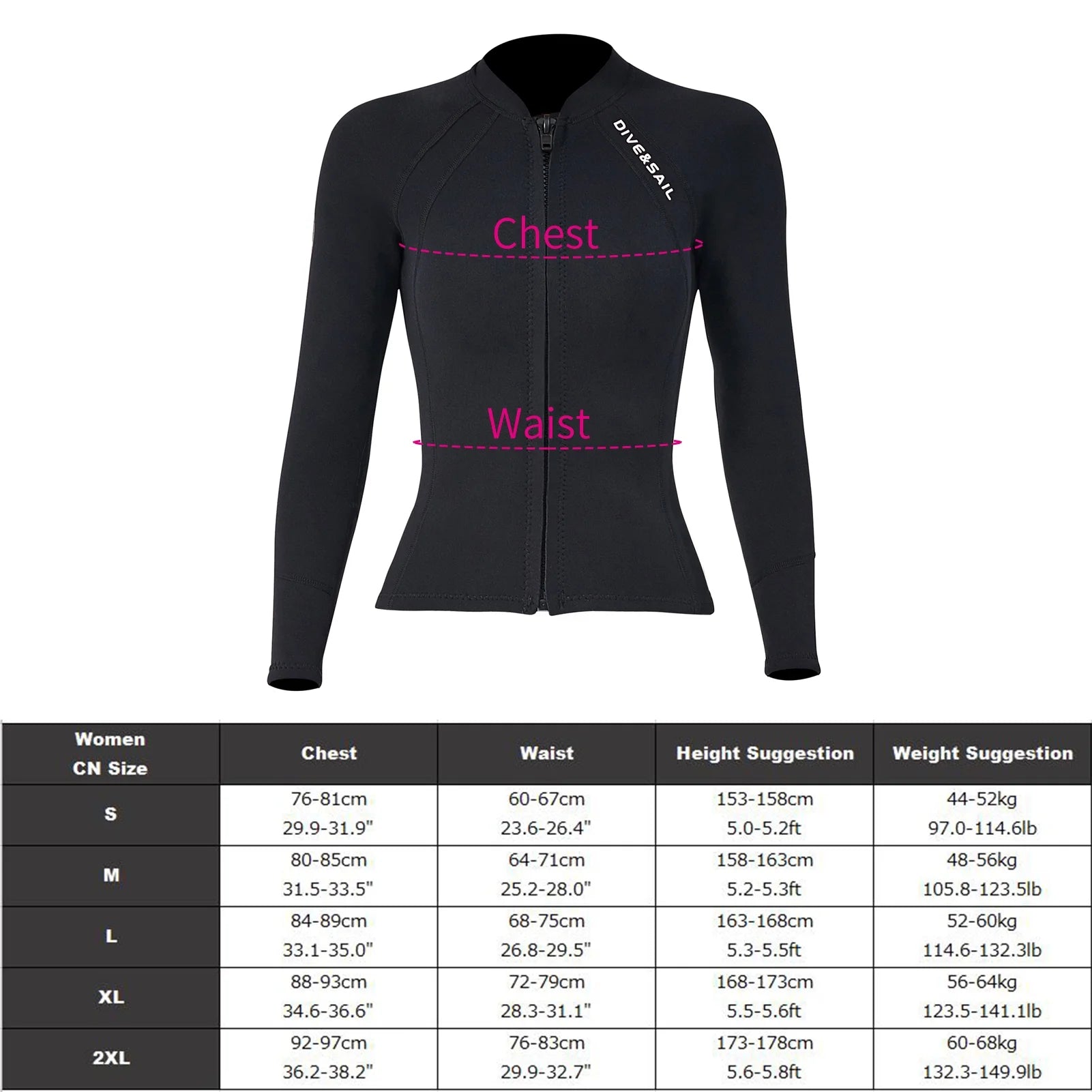 2mm Neoprene Front Zipper Wetsuits Jacket Long Sleeves V769
