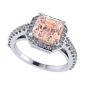 Asscher Cut Simulated Morganite Halo Engagement Ring 2ct Zirconia Sterling Silver Size 4 B368