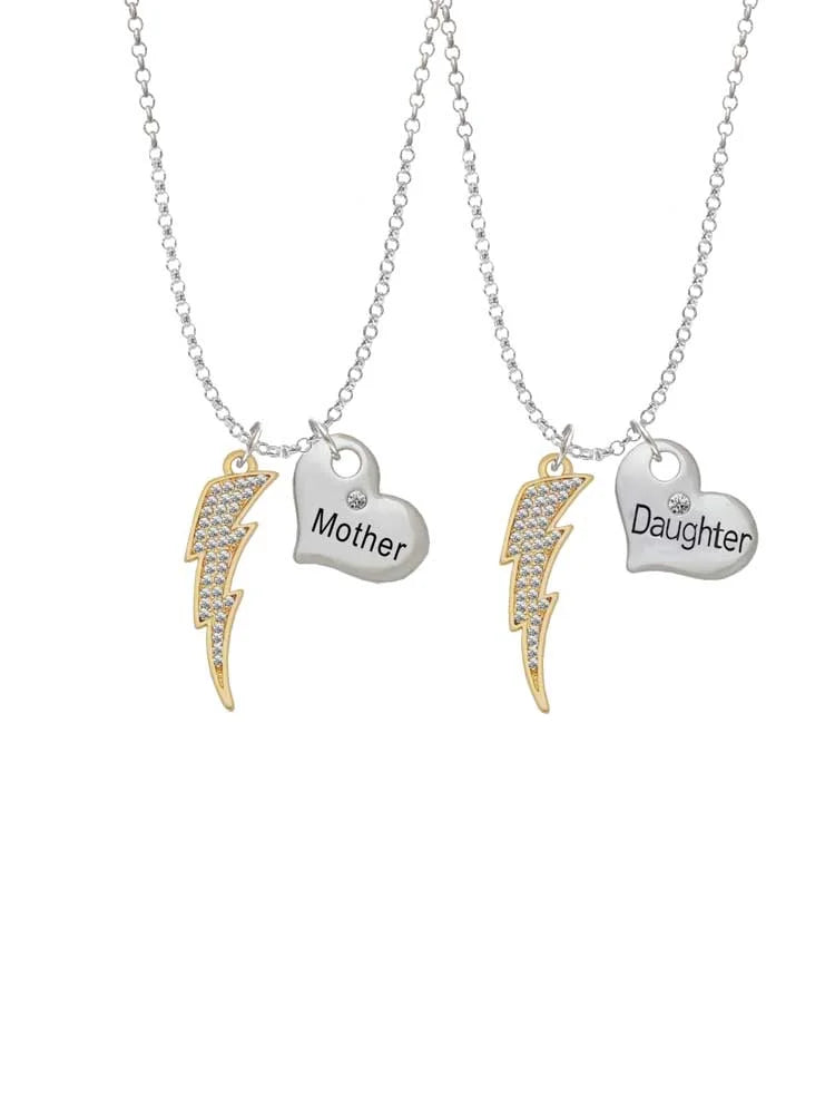 Goldtone Crystal Lightning Bolt Heart Necklaces Set of 2 O928