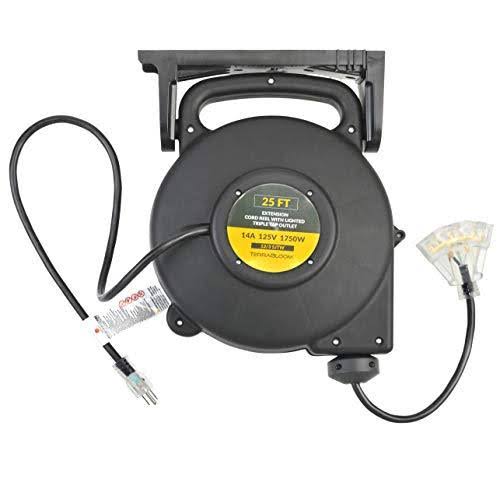 25 ft 12/3 Retractable Extension Cord Reel with 3 Electrical Outlet M763