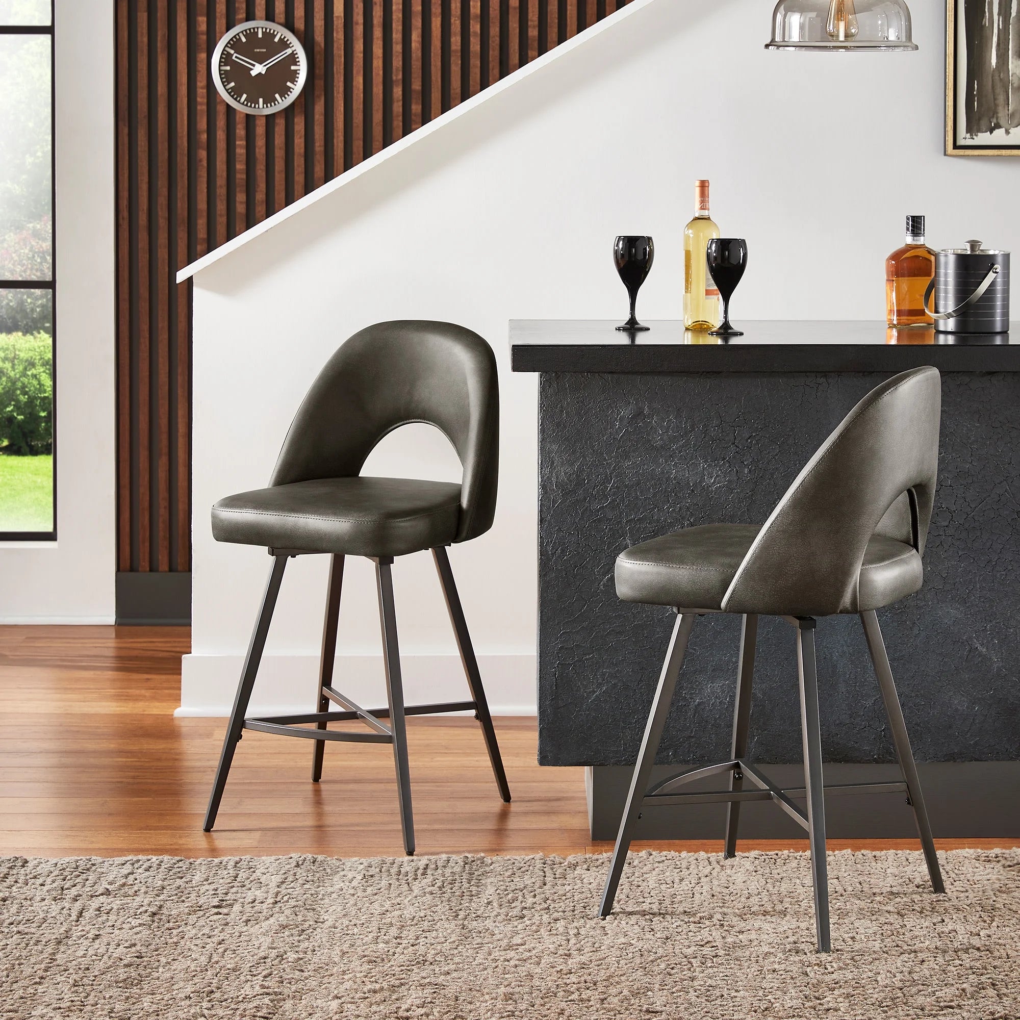 24" Metal Swivel Counter Stools, Set of 2, Dark Grey N631