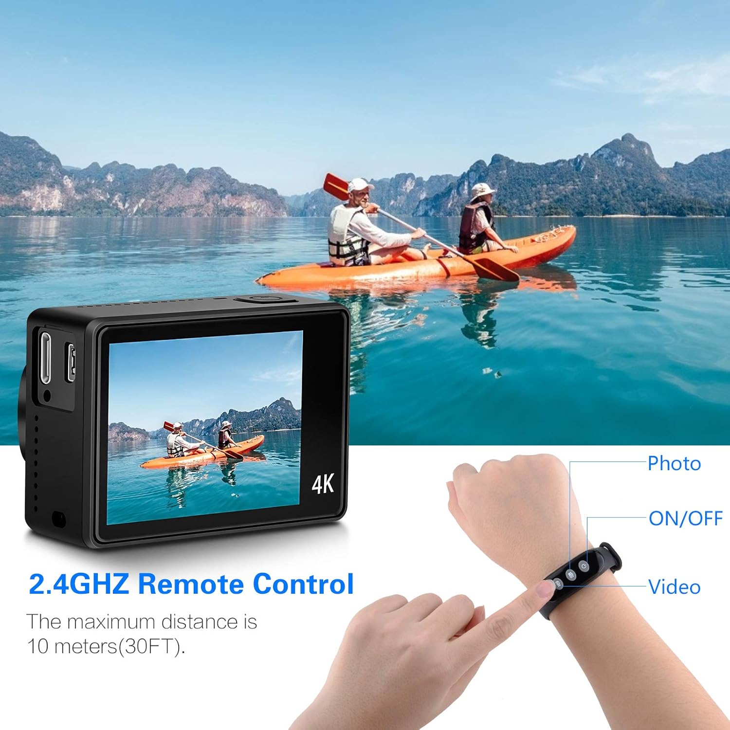4K Action Camera 50fps 24MP Touch Screen 40M Waterproof WiFi Sport Camera with Remote Control and 32GB Micro SD Card Z649