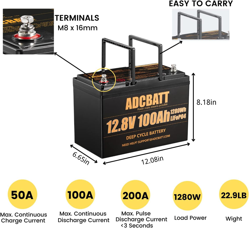12V 100AH LiFePO4 Lithium Battery with 100A BMS Y135