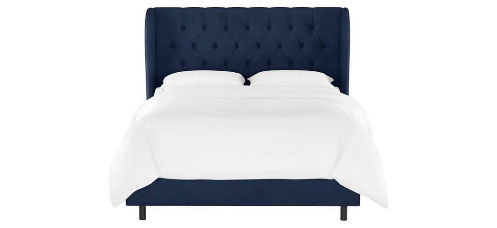 Queen Tufted Wingback Bed, Velvet Ink G863394