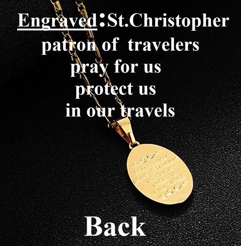 18k Gold Filled On Silver Saint Christopher Figaro Bar Chain Necklace W30103