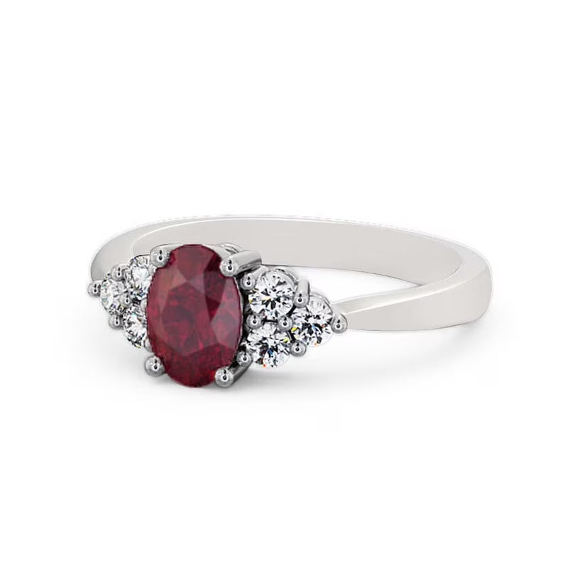 Oval Cut Red Ruby Diamond Solitaire Engagement Ring 14K White Gold Size 7.5 I138940
