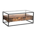 Rustic Brown Glass Coffee Table with 2 Drawers G586048
