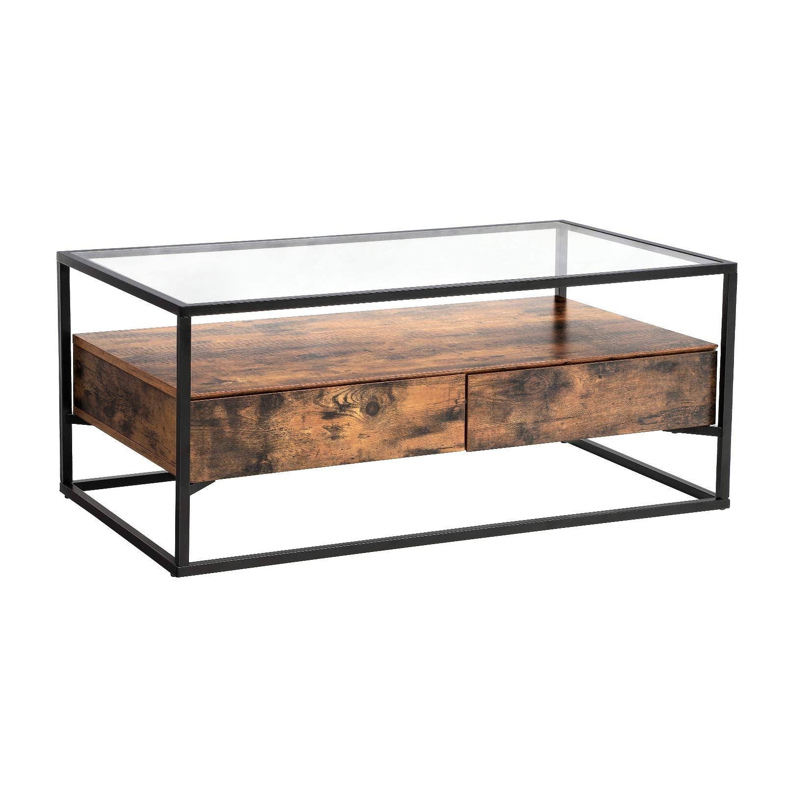 Rustic Brown Glass Coffee Table with 2 Drawers G586048