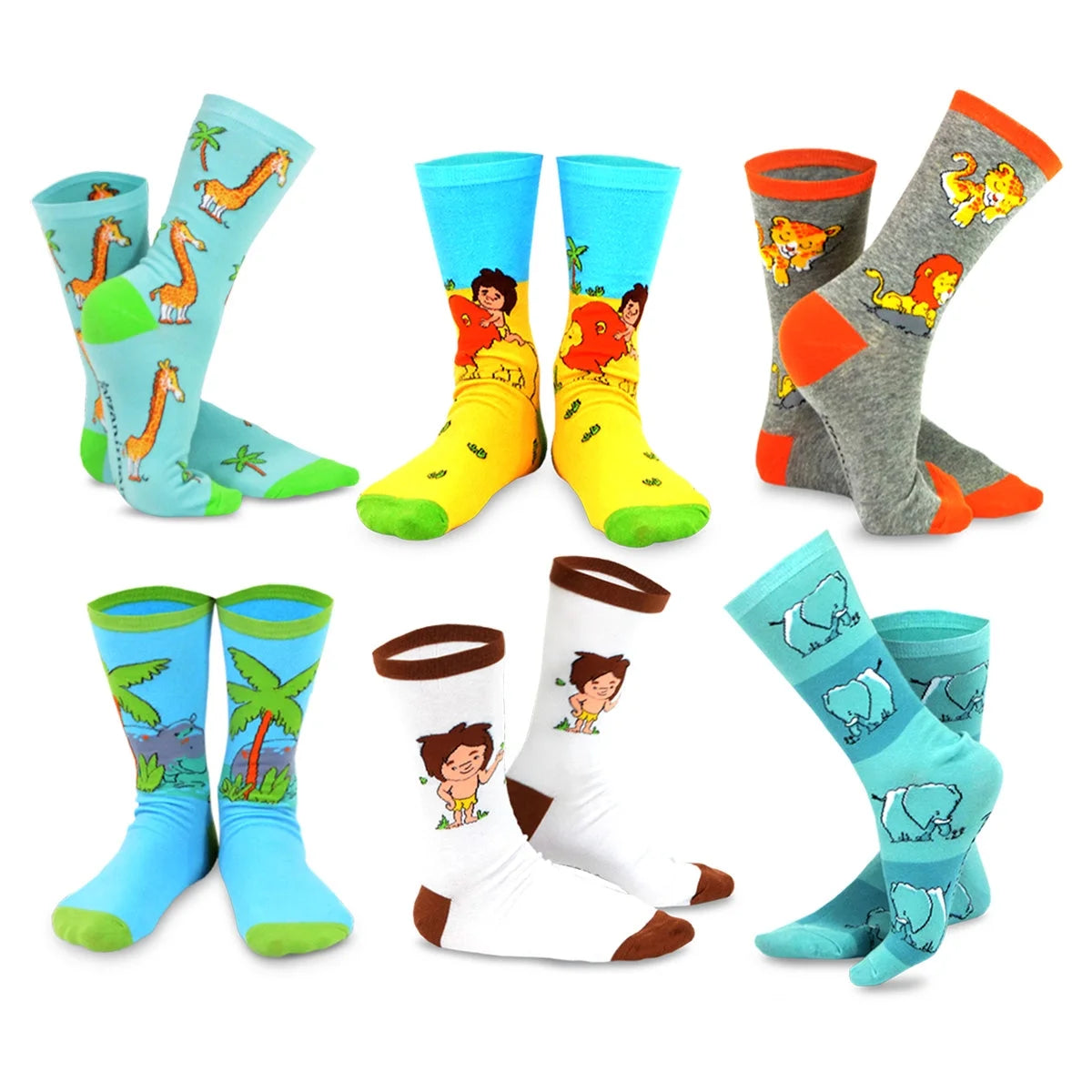 6 Pair Cartoon Safari Animal Crew Socks Z75514