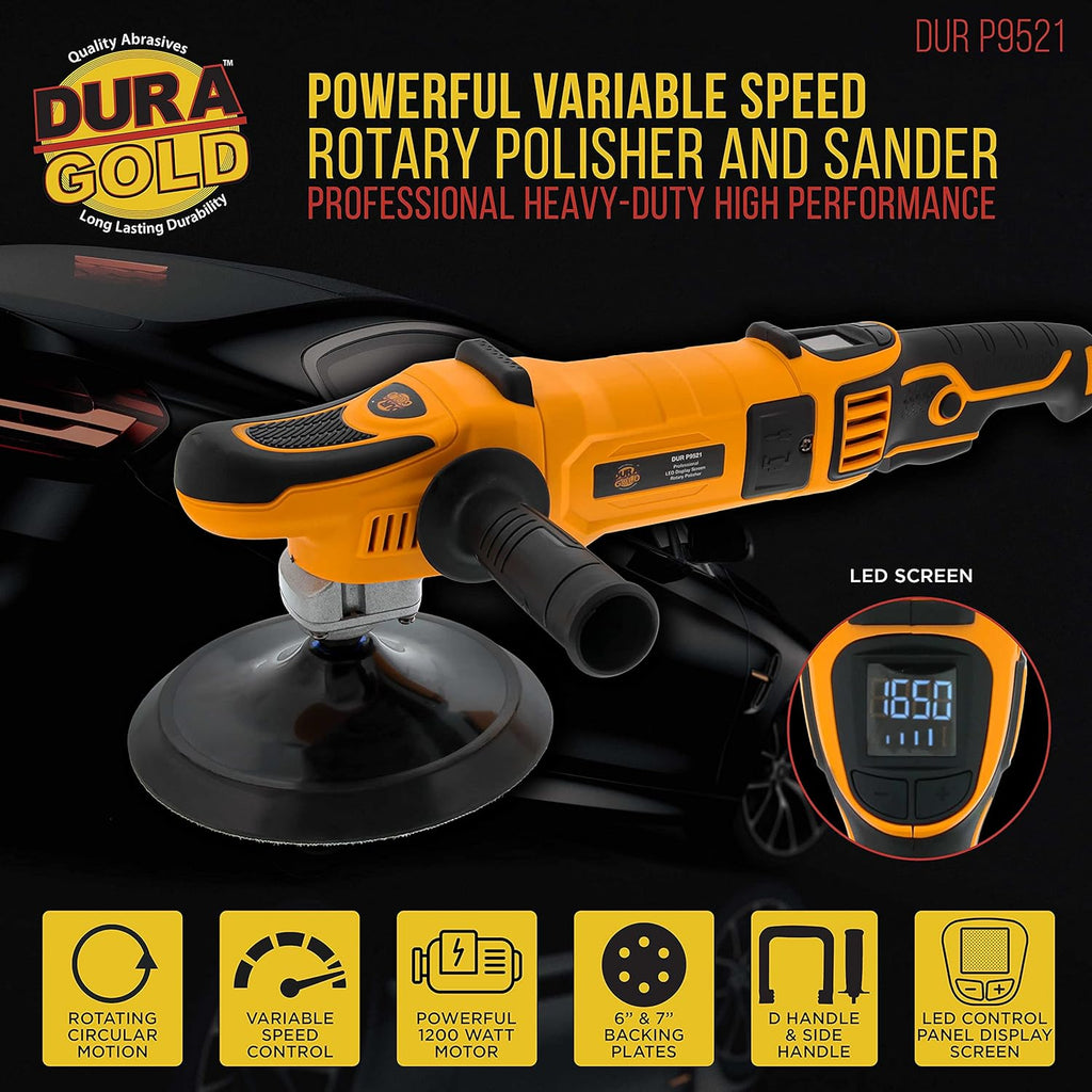 7" Rotary Polisher Buffer Sander with 8 Pad Kit, LED Variable Speed, 1200 Watts G41692