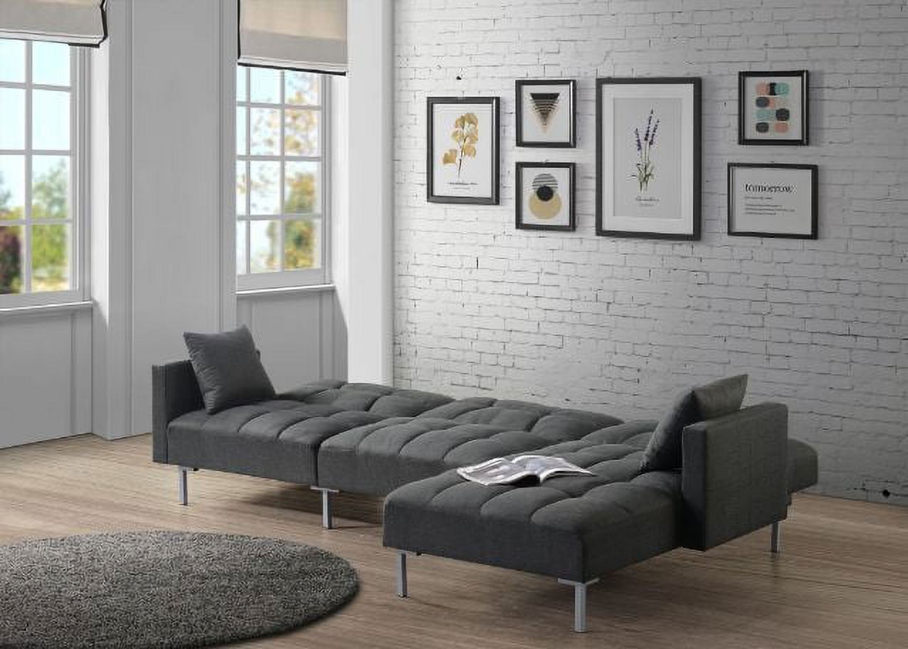 Adjustable Fabric Sectional Sofa with 2 Pillows Dark Gray S1335