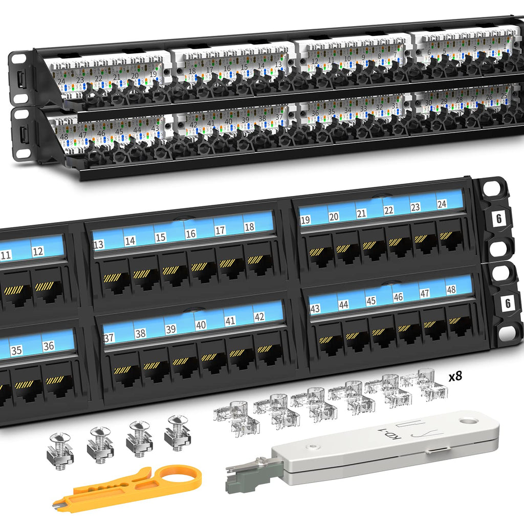 CAT6 24 Ports Patch Panel, Rack Mount, 1U, 19 inch, RJ45 Ethernet, 15u Gold Plated, Pack of 2 B7501