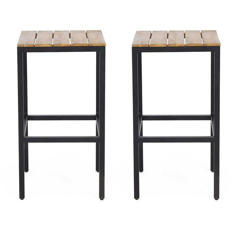 Acacia Wood Bar Stools Set of 2 Teak/Black S136