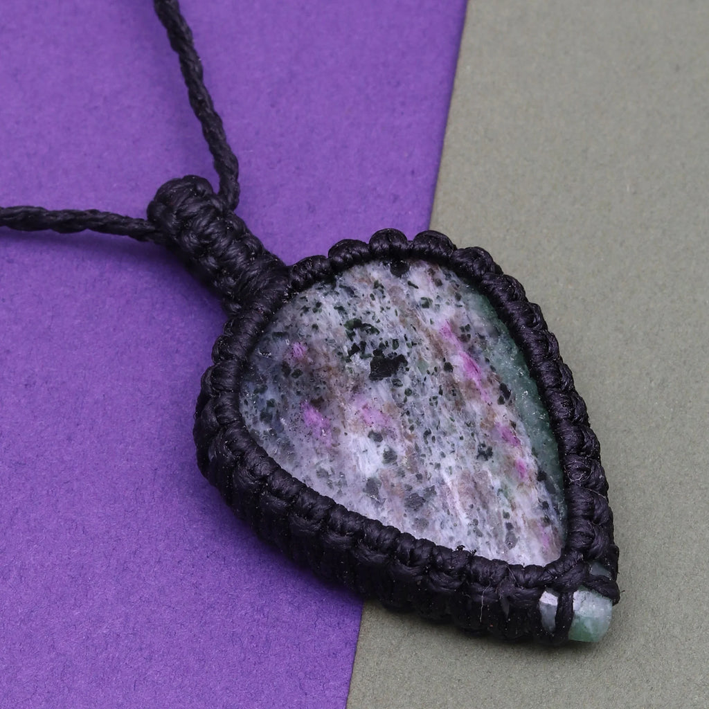 Ruby Zoisite Macrame Gemstone Necklace Q317