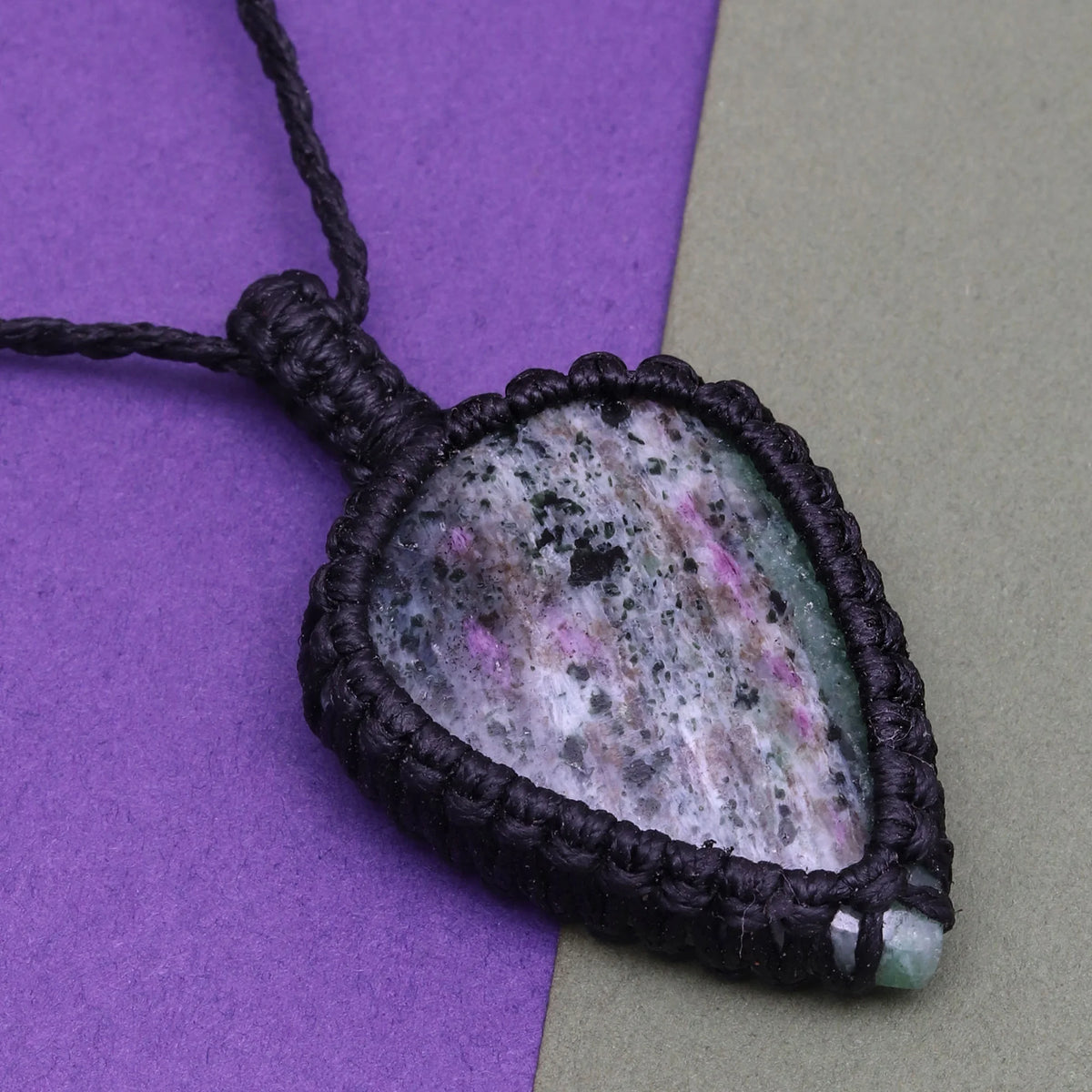 Ruby Zoisite Macrame Gemstone Necklace Q317
