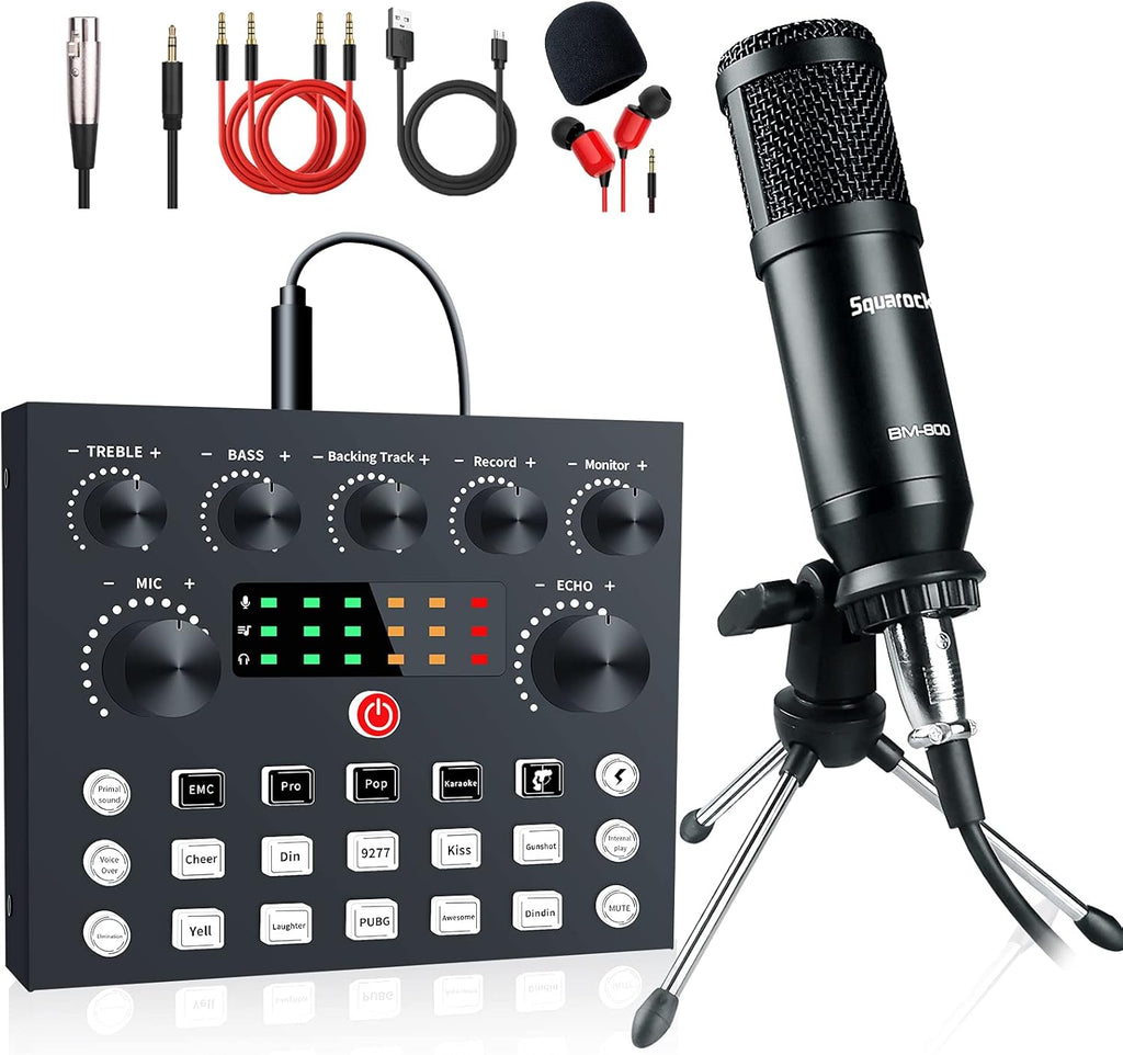 Podcast Equipment Bundle, Audio Interface with DJ Mixer and Studio Broadcast Microphone, Pack of 2 H8360