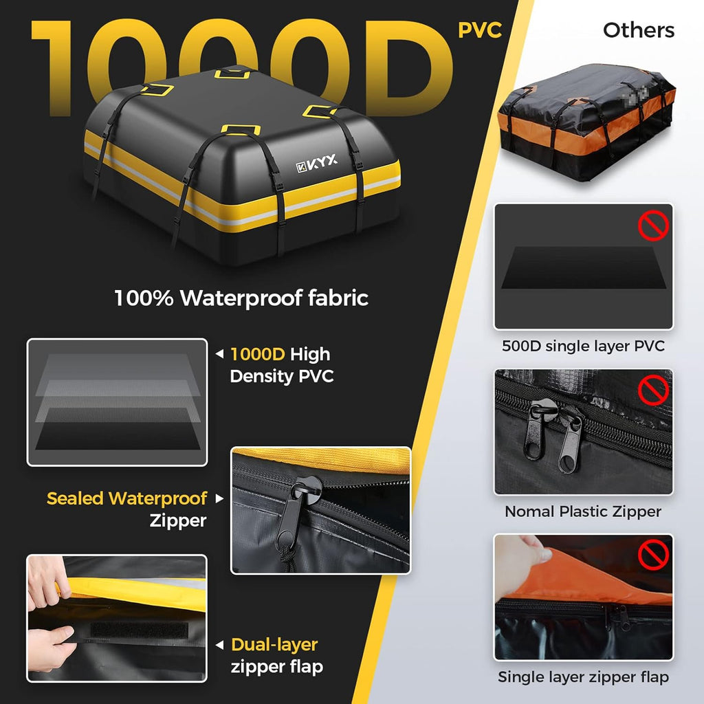 Rooftop Cargo Carrier Bag 15Cu.ft Heavy Duty 1000D Waterproof Anti-Tear X744