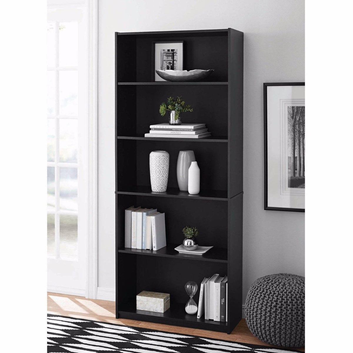 Black 5 Shelf Wood Bookcase Z6364